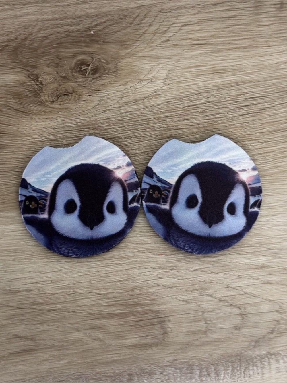 Penguin Car Cup Holder Coasters Set of 2 Cute Auto Interior Accessory Insert